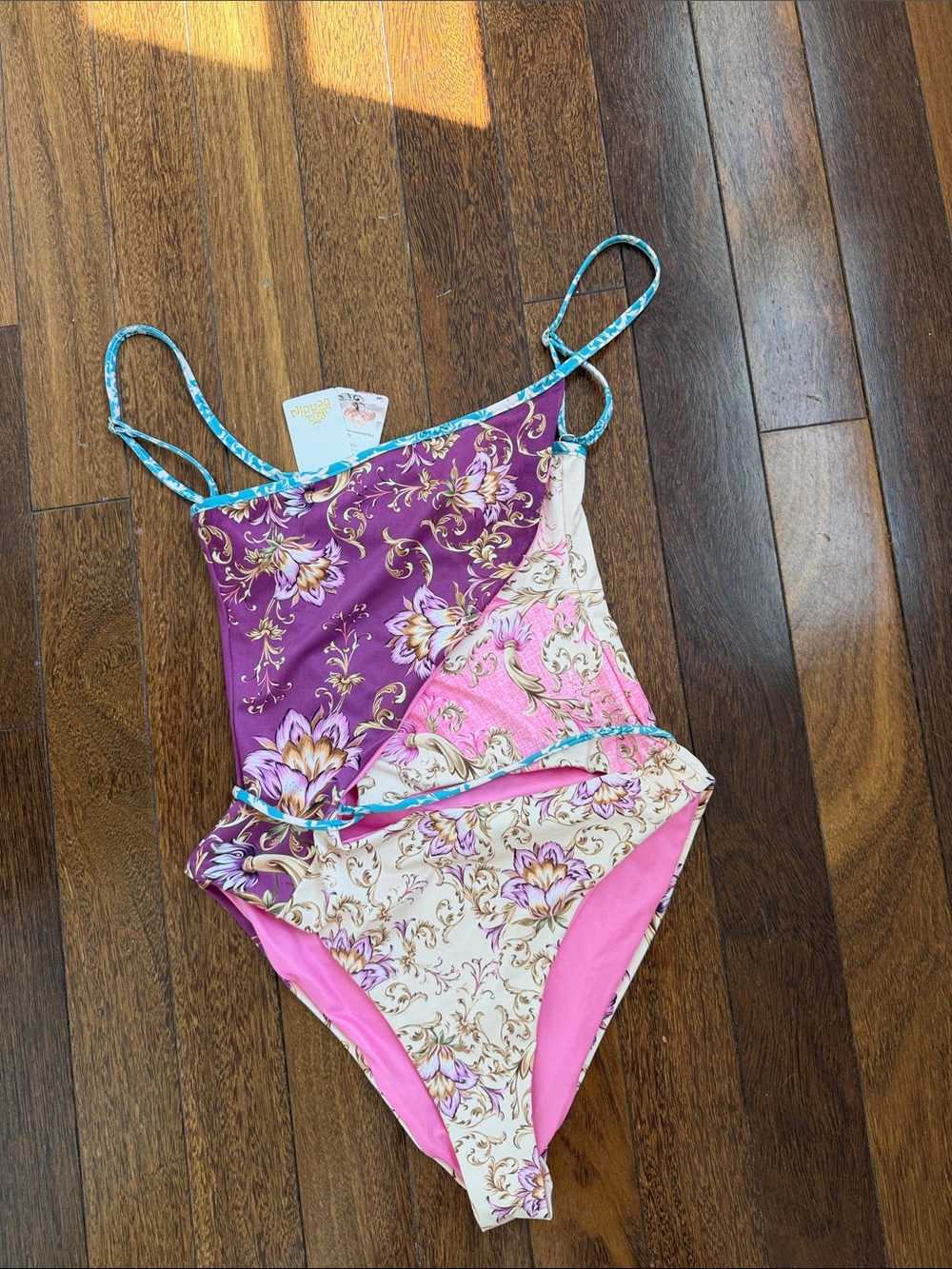 Agua Bendita Girls Floral One-Piece Swimsuit - Purple, Pink, Cream